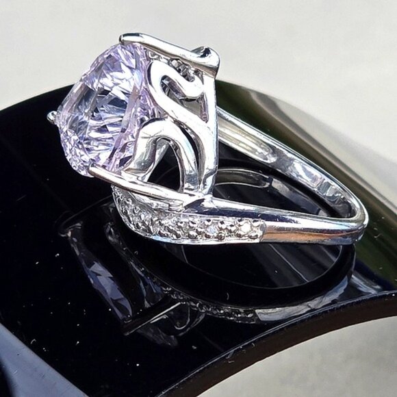 925 Sterling Silver Ring with Natural Pink Amethyst Gem & CZ - Picture 6 of 12